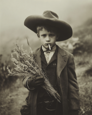 Young Cowboy Smoking - B&W Old West Art Print