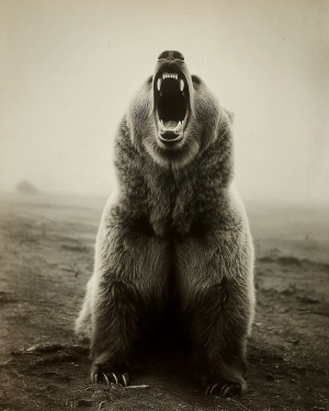 Roaring Grizzly - B&W Old West Art Print