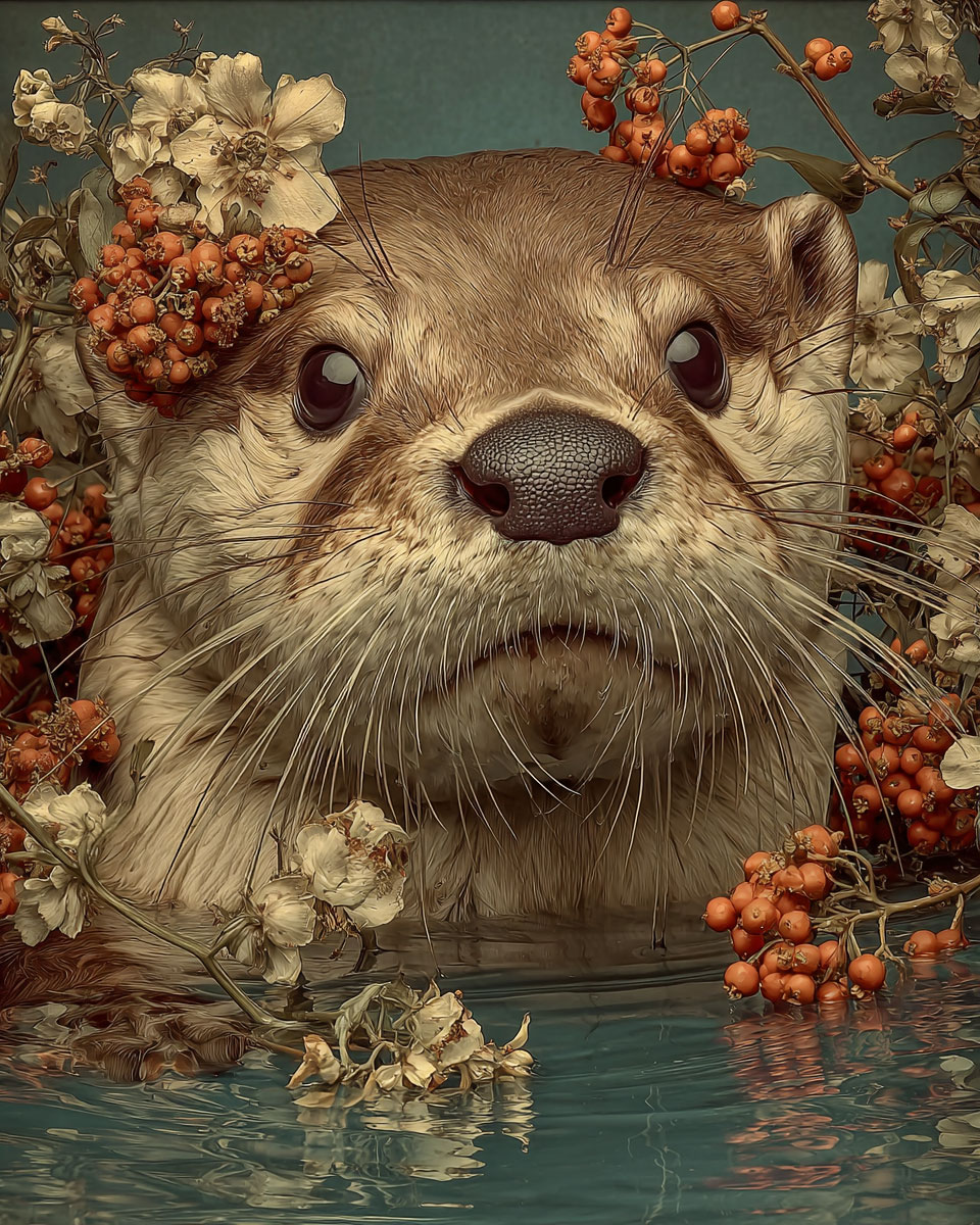 Otter Close Up - Vintage Style Wildlife Art Print