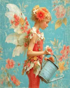 Petunia Brightbloom Watering Her Flowers - AFaires Art Print