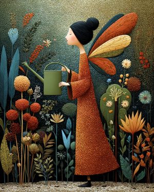 Petunia Petalmore Watering Her Flowers - Faires Art Print