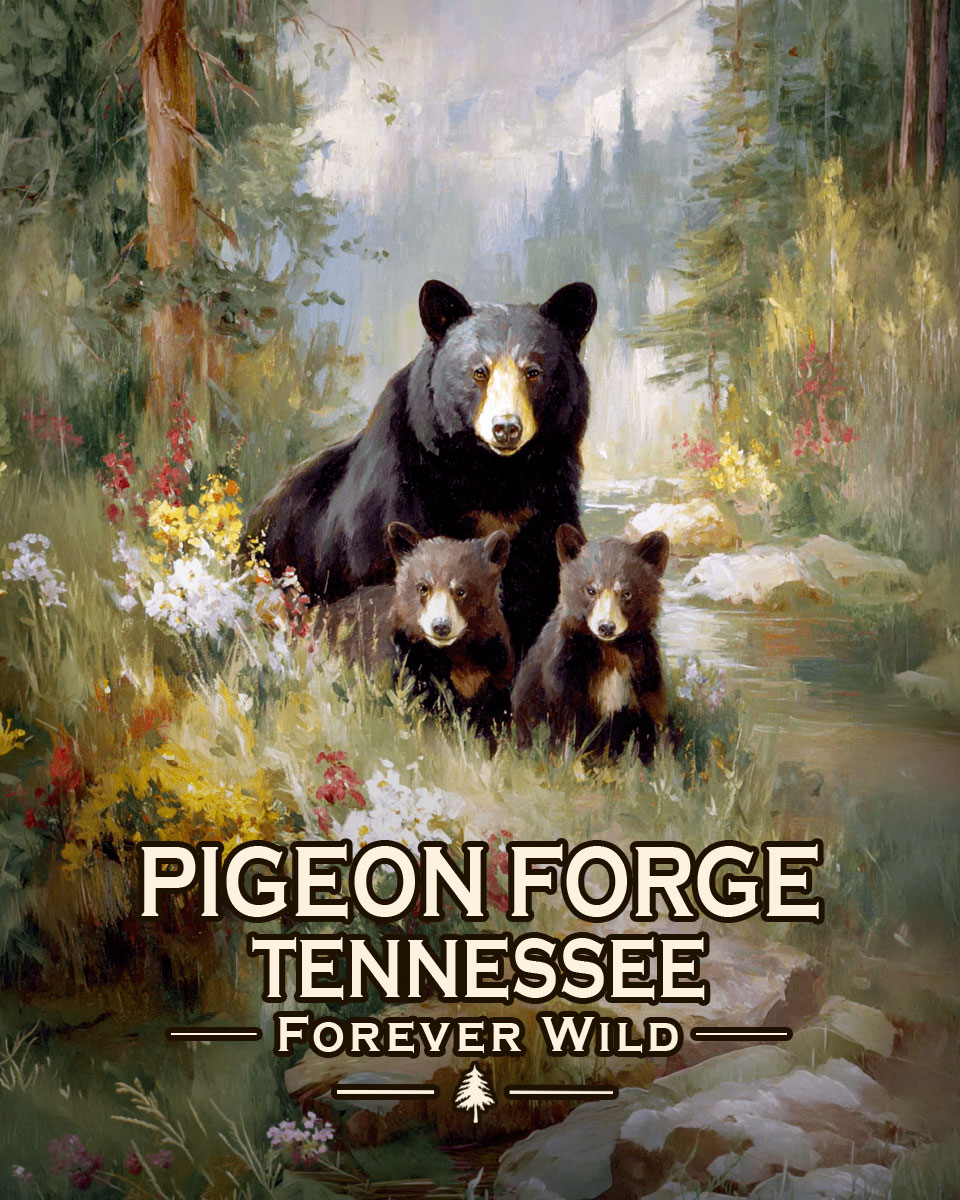 Pigeon Forge Tennessee - Forever Wild - Black Bear Mother and Cubs