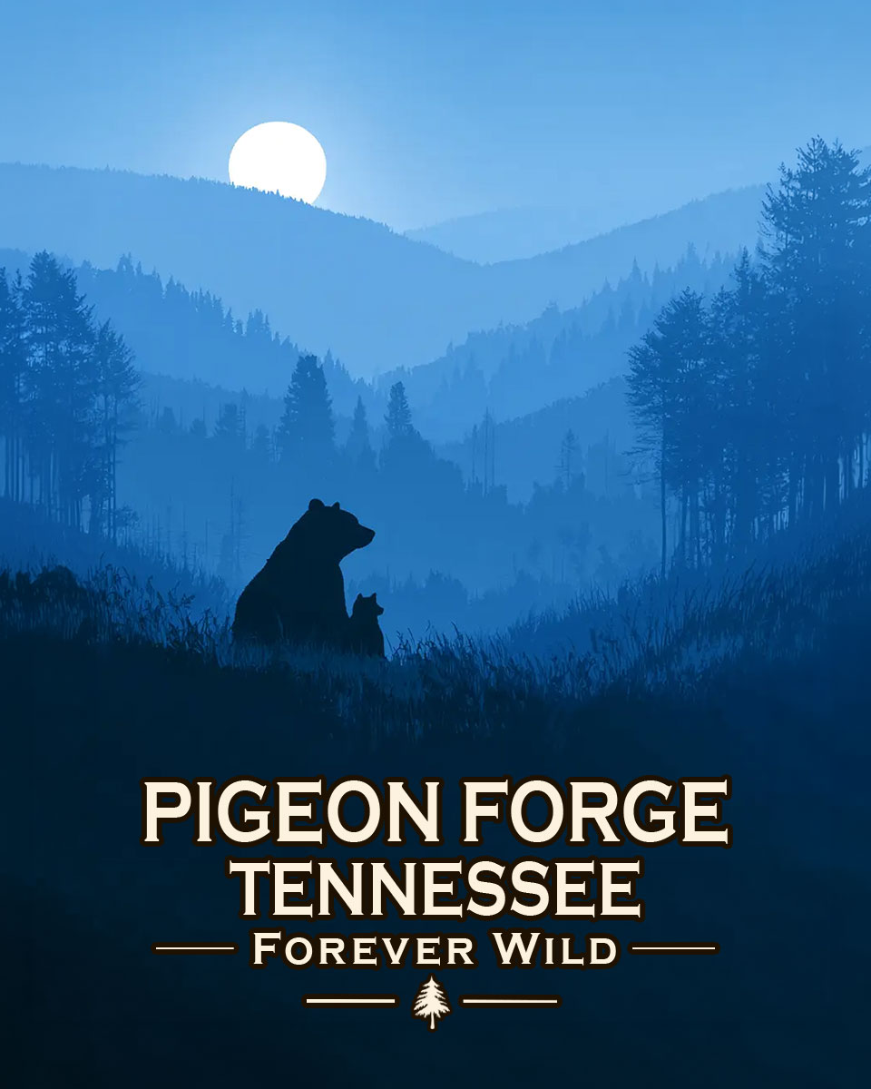 Pigeon Forge Tennessee - Forever Wild - Mother Bear and Cub Enjoy the Evening