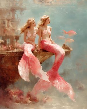 Pink Mermaid Hanging Out Wall Art Print