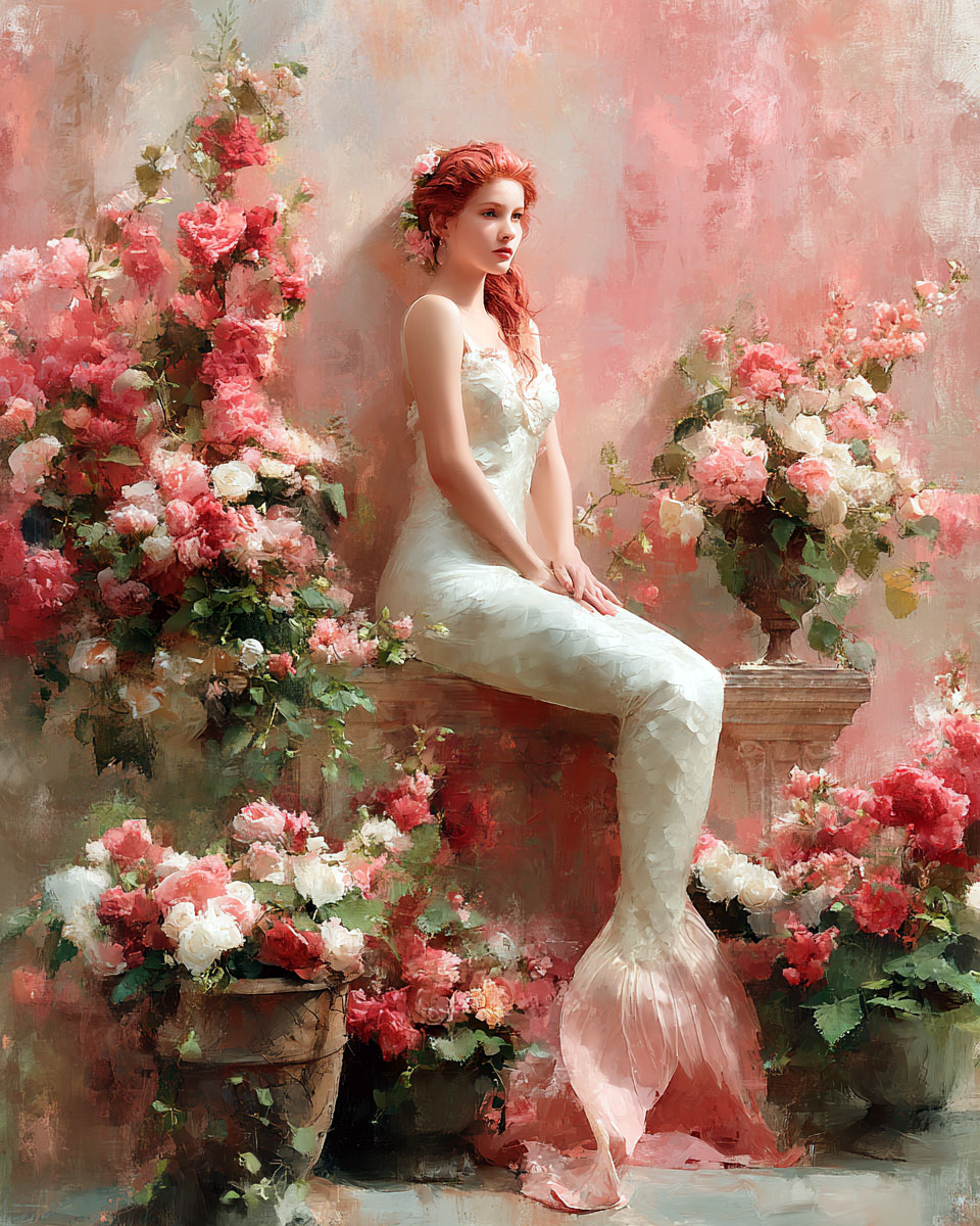 Pink Mermaid Princess Wall Art Print