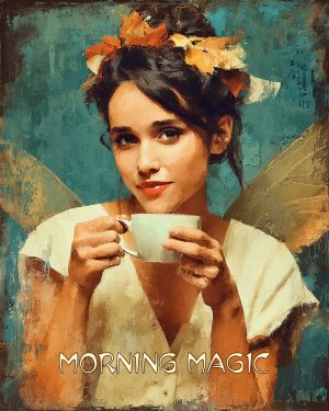 Pip Harewhistle Having Her Morning Cup of Coffee - Morning Magic Faires Art Print