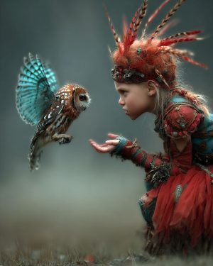 Pixie Angelina With Her Owl - Faires Art Print