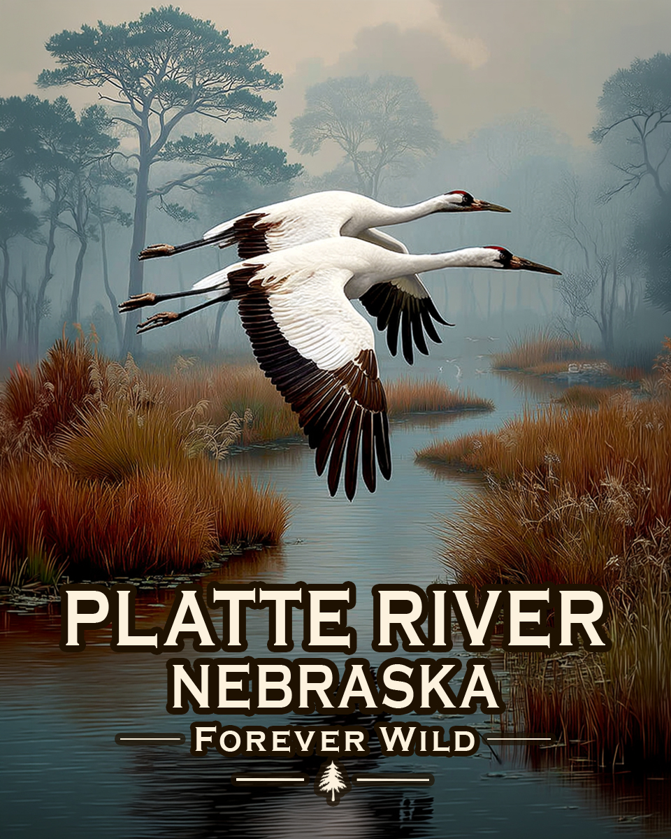 Platte River Nebraska - Forever Wild - Souvenir Whooping Crane Art Print