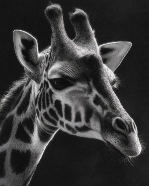 Portrait of a Giraffe - Black and White Wildlife Art Print
