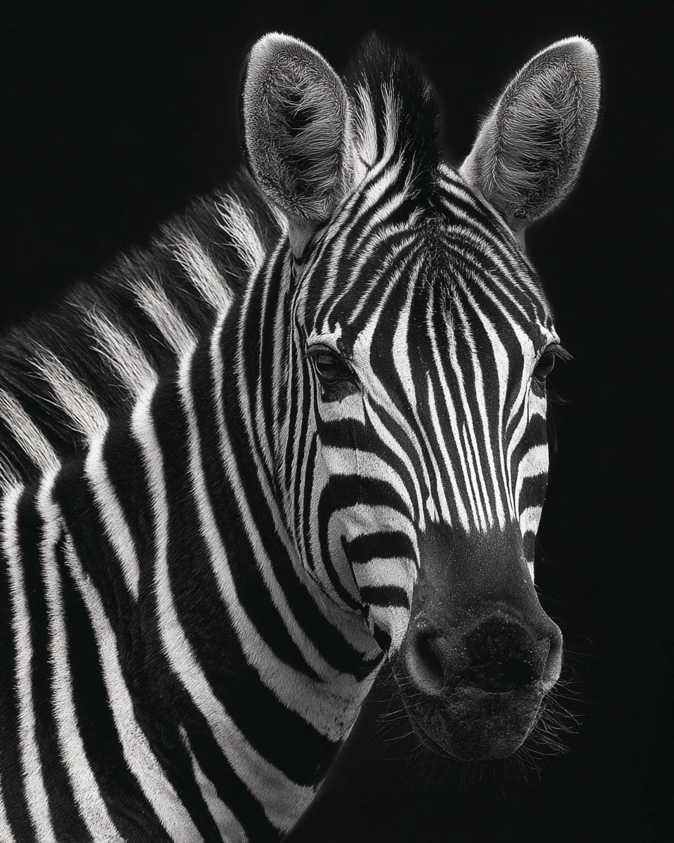 Portrait of a Zebra - Black and White Wildlife Art Print