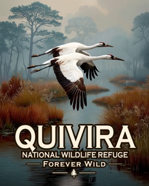 Quivira National Wildlife Refuge Kansas - Forever Wild - Souvenir Whooping Crane Art Print