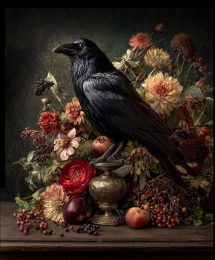 Raven Still Life with Flowers