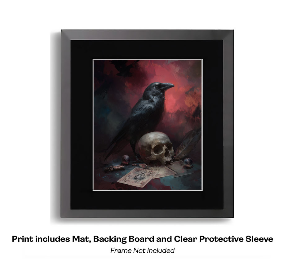 Oil Painting of Raven and Skull