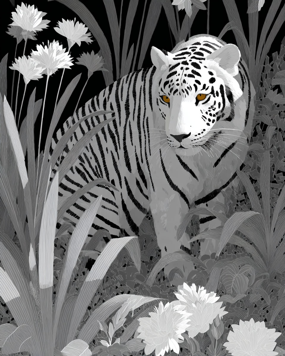 Roaming Tiger - Black and White Wildlife Art Print