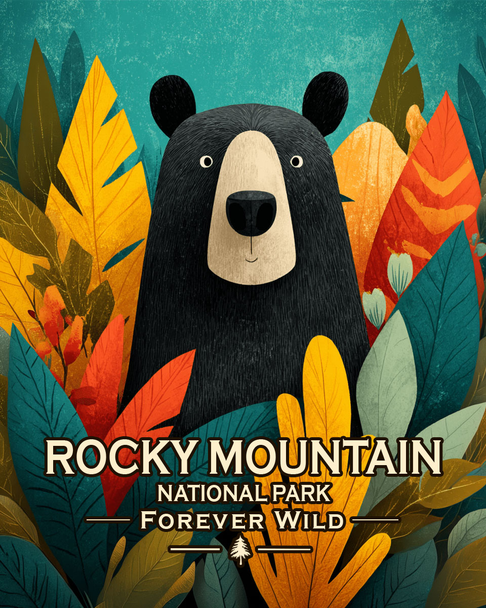 Rocky Mountain National Park  - Forever Wild - Mid Century Modern Black Bear