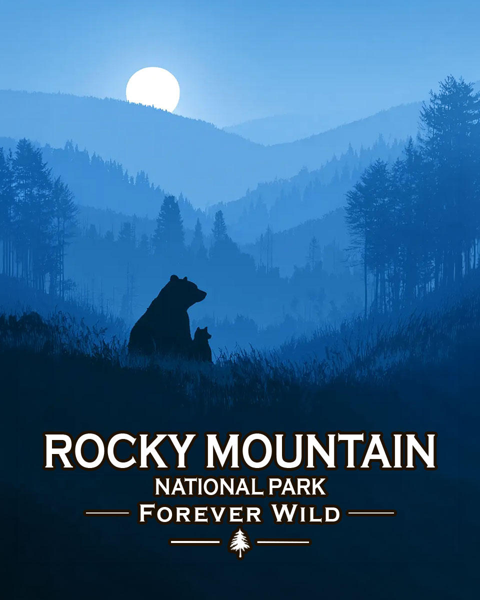 Rocky Mountain National Park  - Forever Wild - Mother Bear and Cub Enjoy the Evening