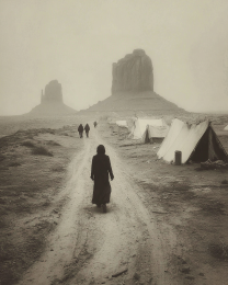 Walking Back to the Tent - Black & White Southwestern Style Art Print