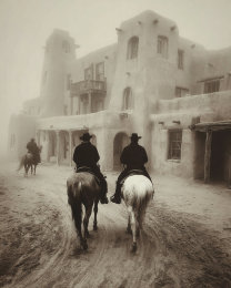 Arriving at the La Fonda - Black & White Southwestern Style Art Print