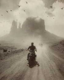 Monumental Bike Ride - Black & White Southwestern Style Art Print