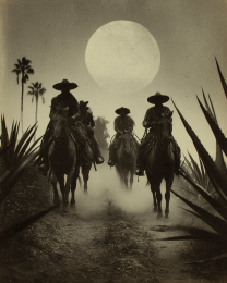 Riding through the Yucca Plantation at Night - Black & White Southwestern Style Art Print