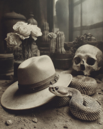 Rattlesnake Still-Life - Black & White Southwestern Style Art Print