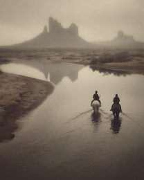 Caminando Río Arriba - Black & White Southwestern Style Art Print