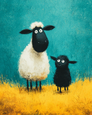Looking Up at Papa - Sheep Art Print