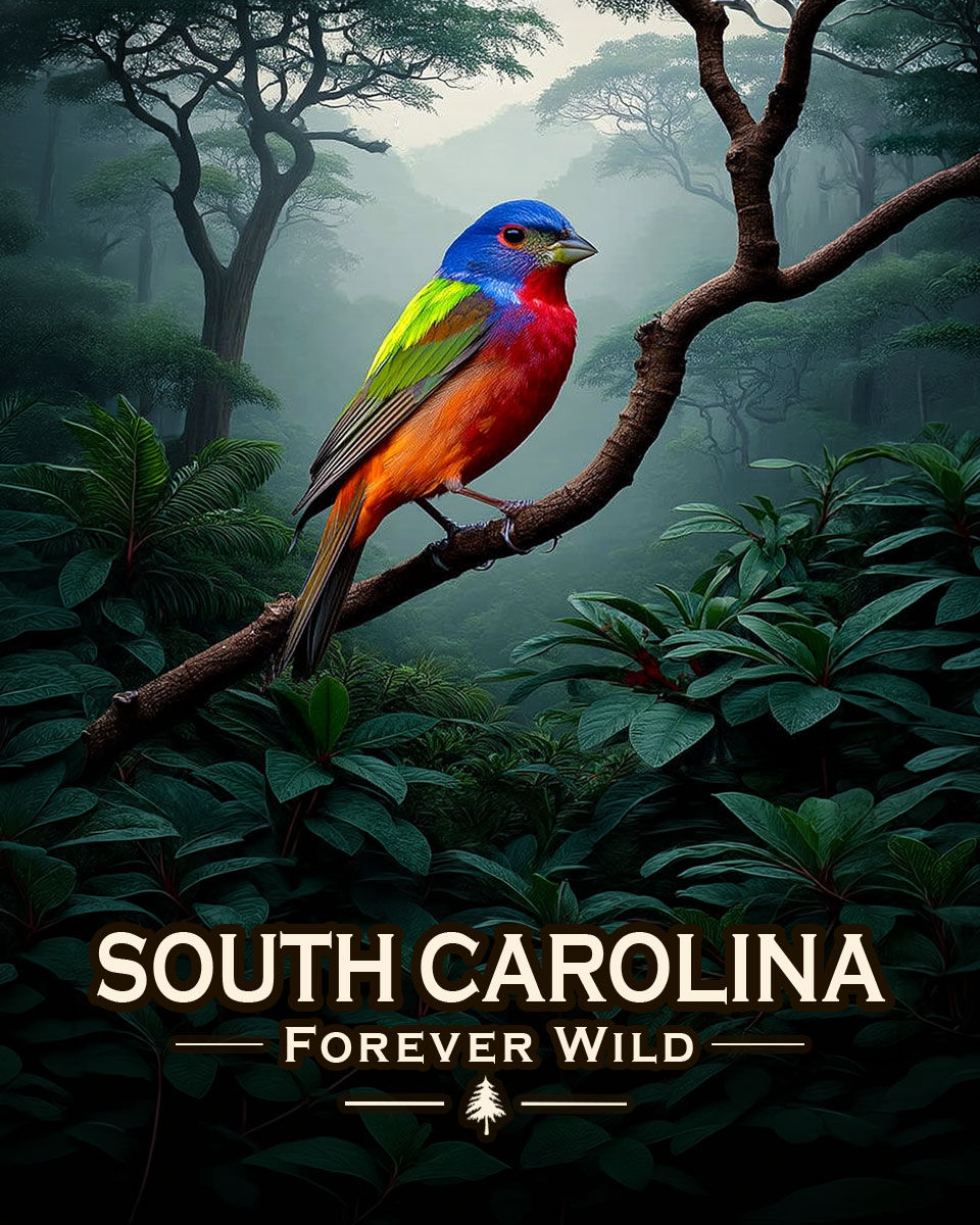 South Carolina - Forever Wild - Painted Bunting Souvenir Art Print