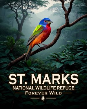 St. Marks National Wildlife Refuge Florida - Forever Wild - Painted Bunting Souvenir Art Print