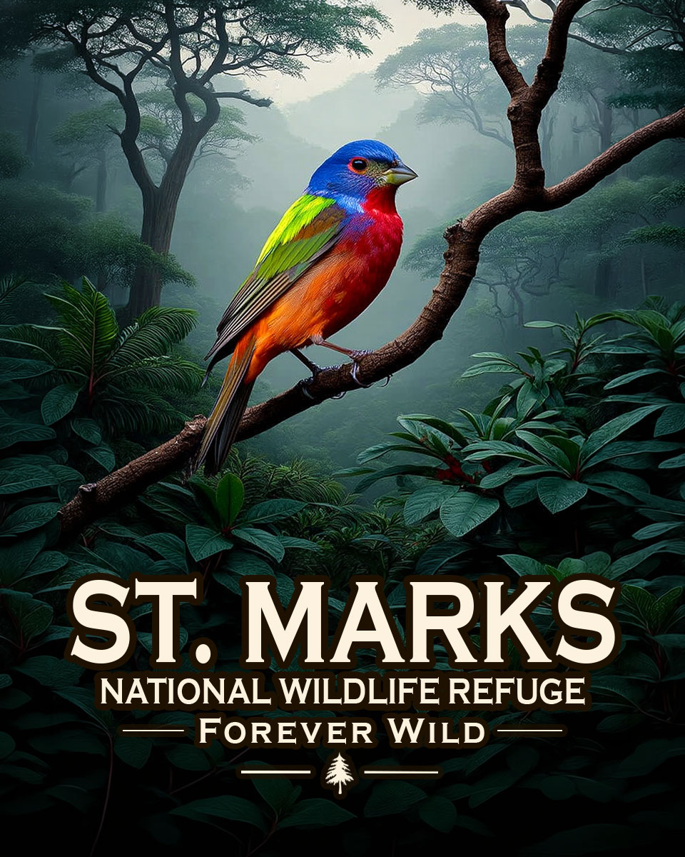 St. Marks National Wildlife Refuge Florida - Forever Wild - Painted Bunting Souvenir Art Print