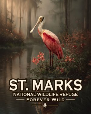 St. Marks, National Wildlife Refuge Florida - Forever Wild - Souvenir Roseate Spoonbill Art Print