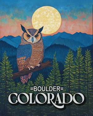 Stylized Great Horned Owl - Boulder Colorado Souvenir Art Print.jpg