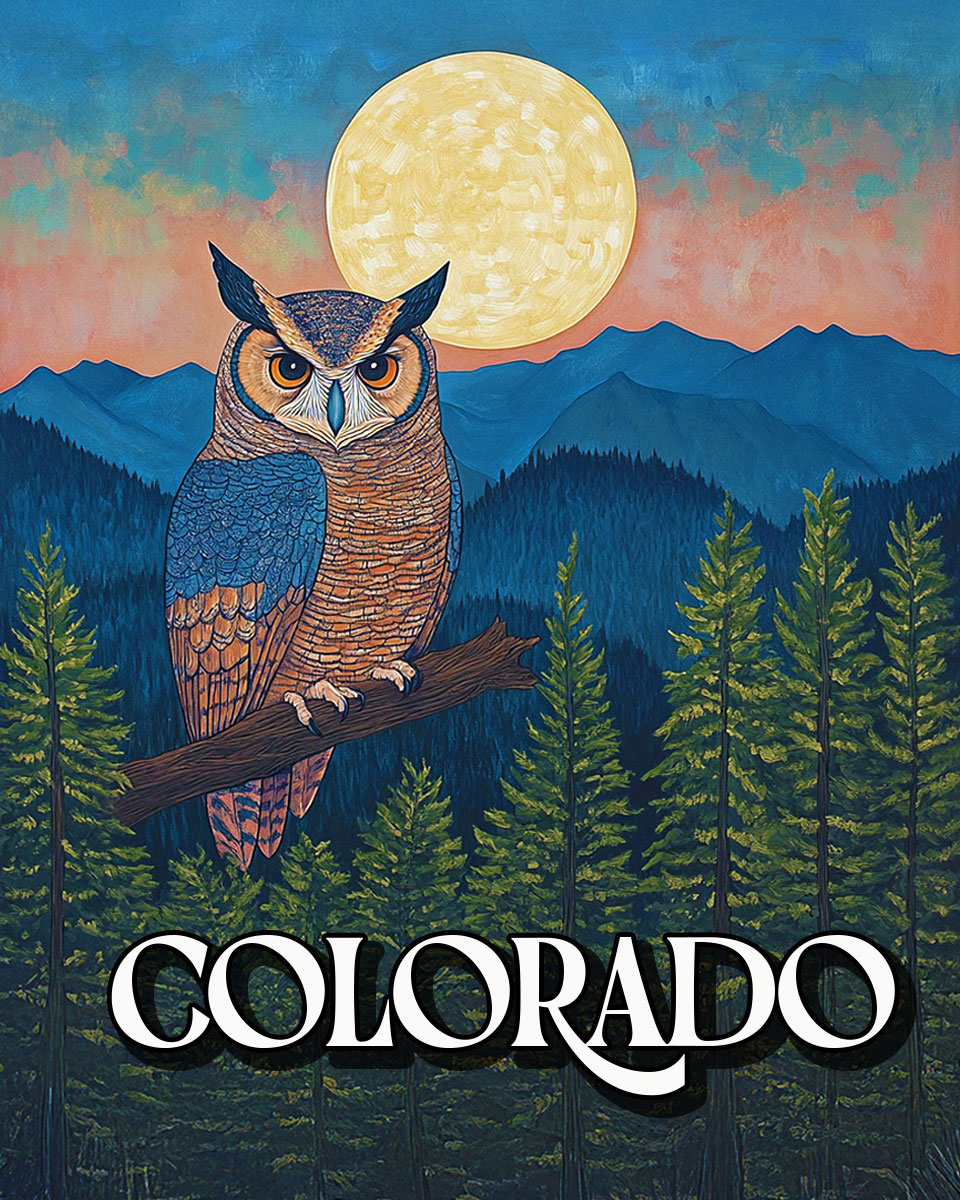 Stylized Great Horned Owl - Colorado Souvenir Art Print
