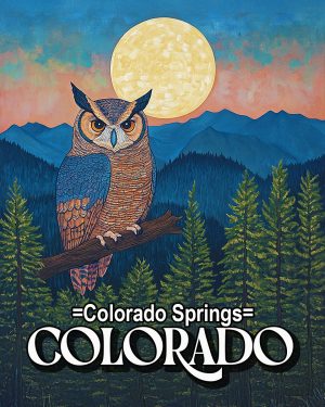 Stylized Great Horned Owl - Colorado Springs Souvenir Art Print