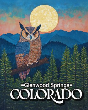 Stylized Great Horned Owl -  Glenwood Springs Souvenir Art Print
