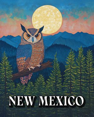 Stylized Great Horned Owl -  New Mexico Souvenir Art Print