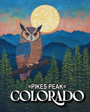Stylized Great Horned Owl -  Pikes Peak Souvenir Art Print