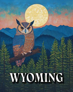 Stylized Great Horned Owl -  Wyoming Souvenir Art Print