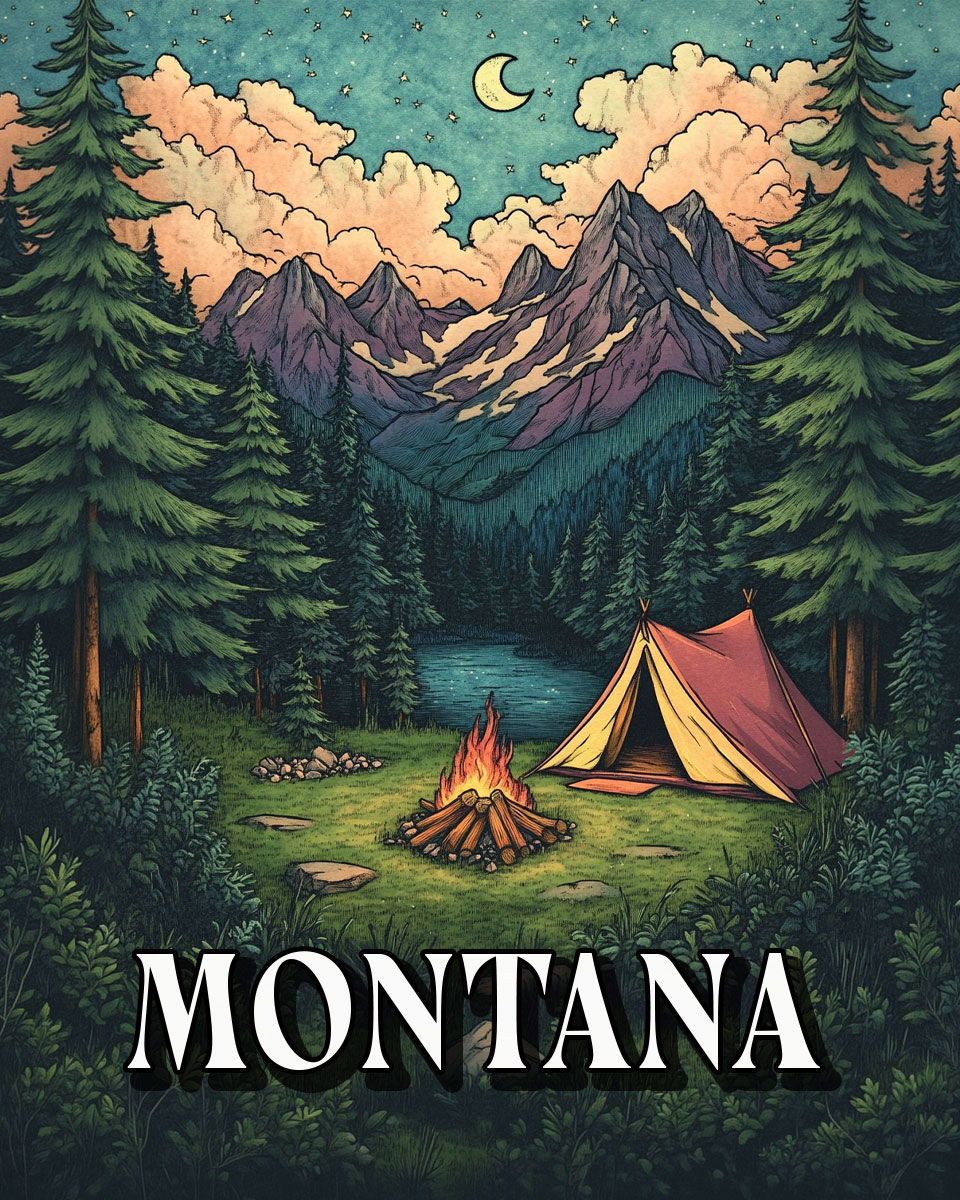 Summer Camping -  Montana Souvenir Art Print