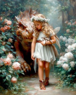 Taking Her Pet Dragon for a Walk - Fairy Art Print