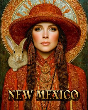 Taos Lady with Pet Rabbit -  New Mexico Souvenir Art Print