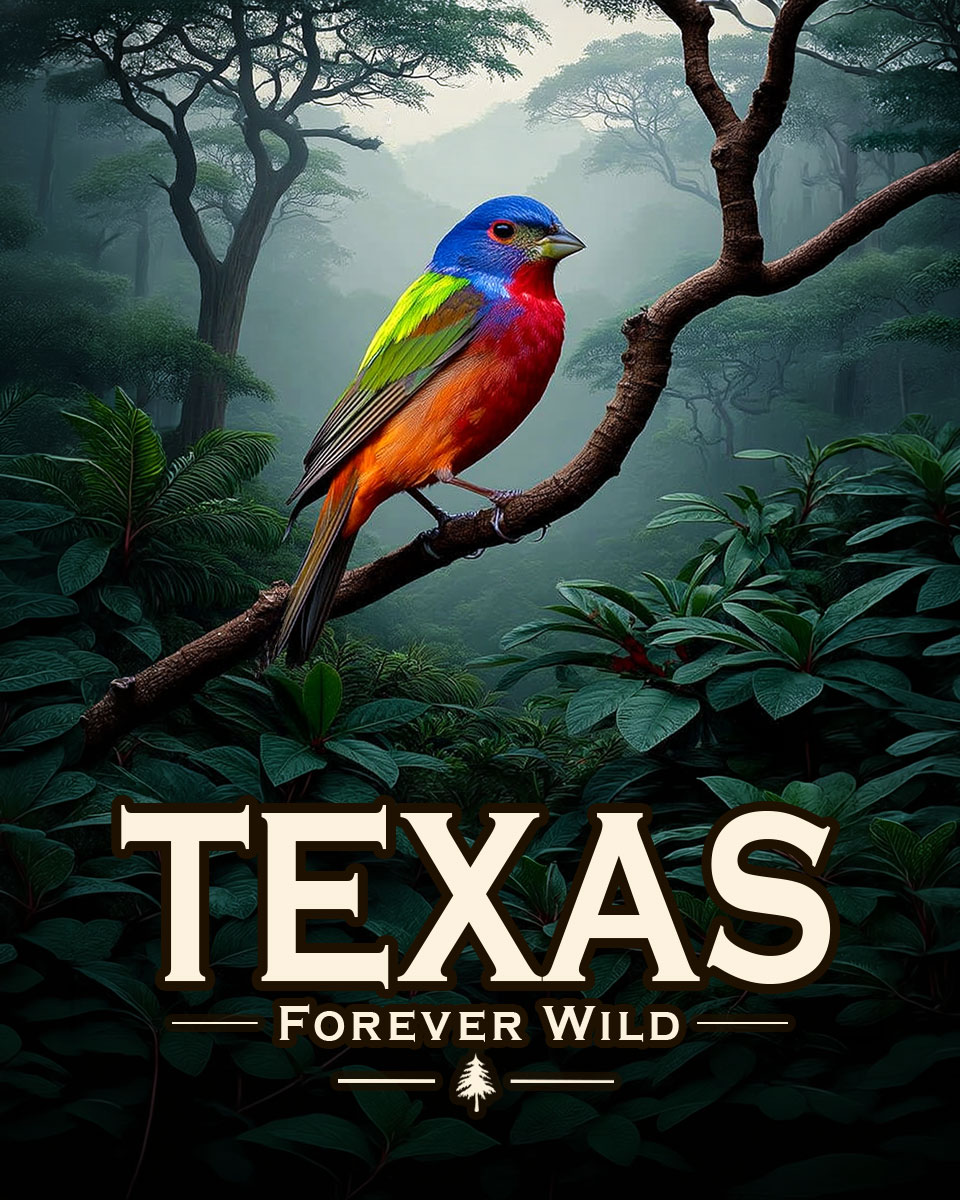 Texas - Forever Wild - Painted Bunting Souvenir Art Print