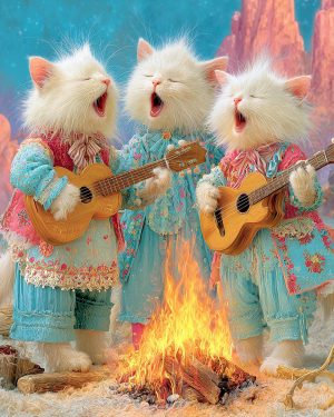 The Fuzzy Kat Trio - Cats and Music Art Prints