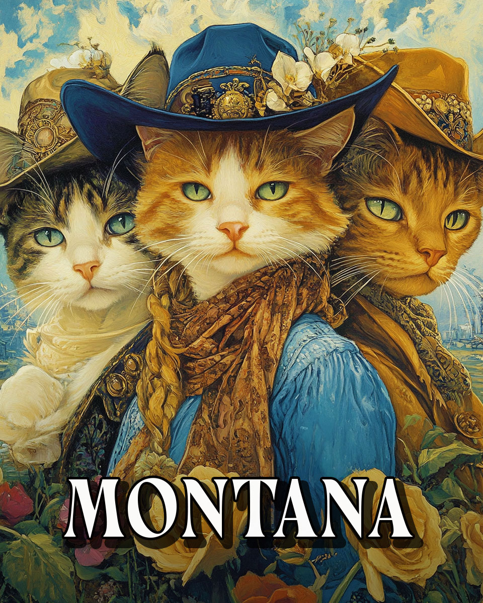 Three Cowgirl Cats -  Montana Souvenir Art Print