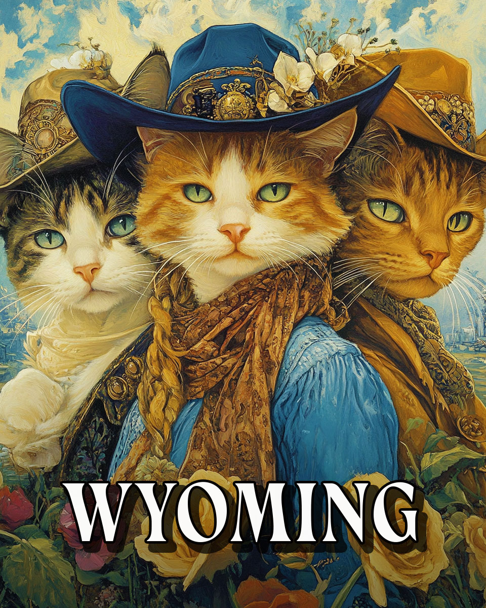 Three Cowgirl Cats -  Wyoming Souvenir Art Print