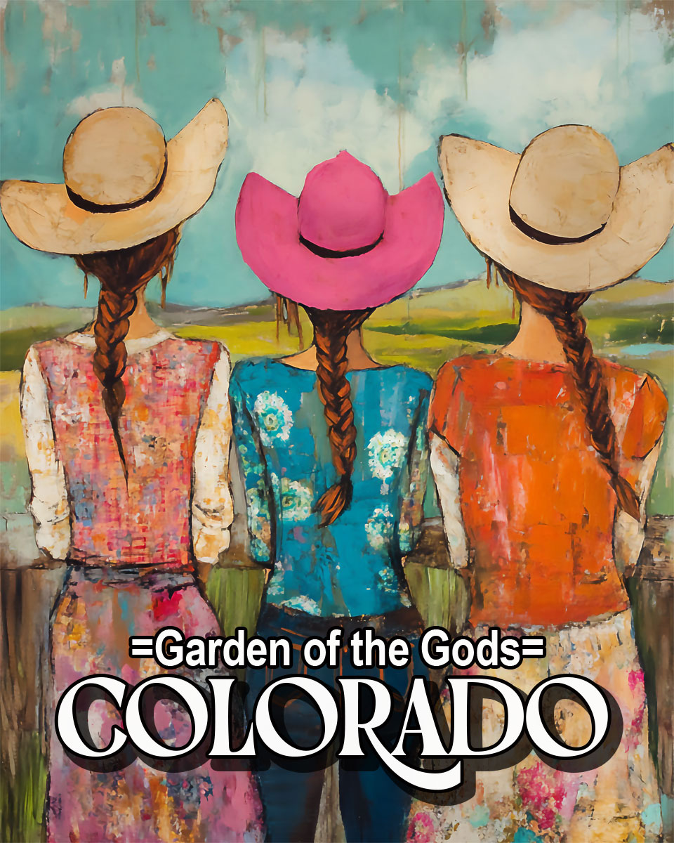 Three Stylish Cowgirls - Garden of the Gods Souvenir Art Print