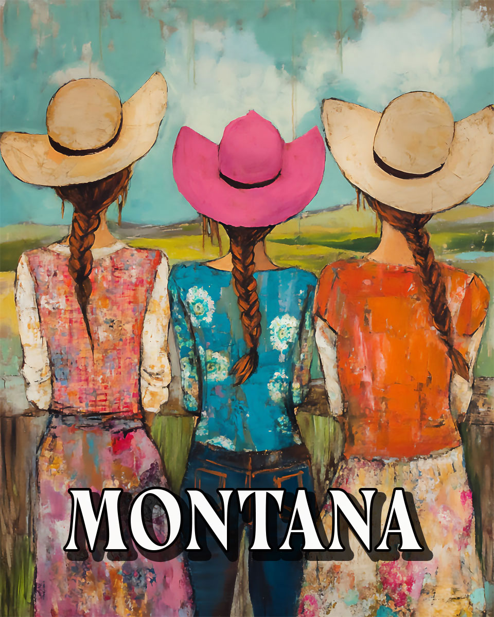 Three Cowgirls -  Montana Souvenir Art Print