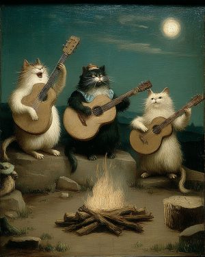 Three Kats Singing Around the Campfire