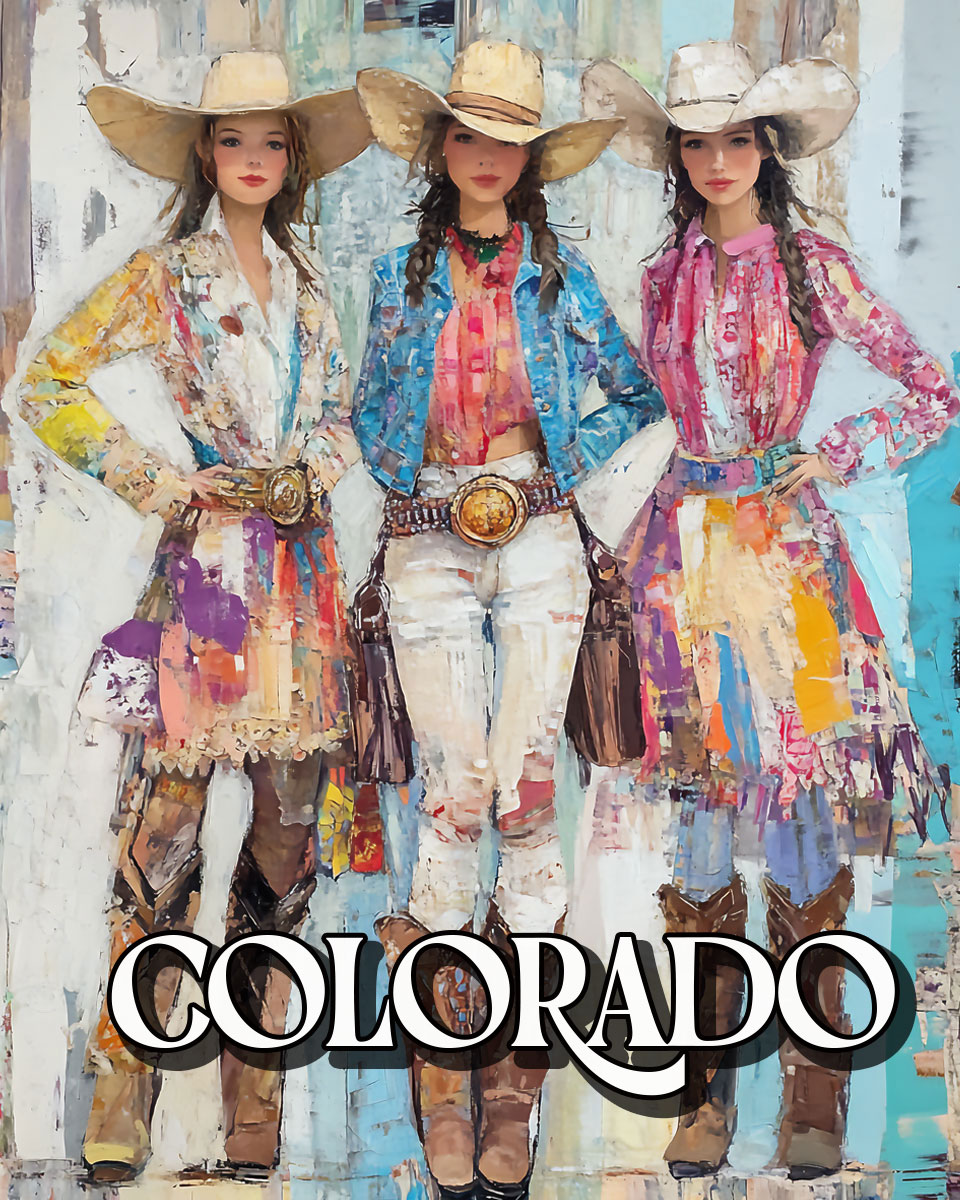 Three Stylish Cowgirls - Colorado Souvenir Art Print