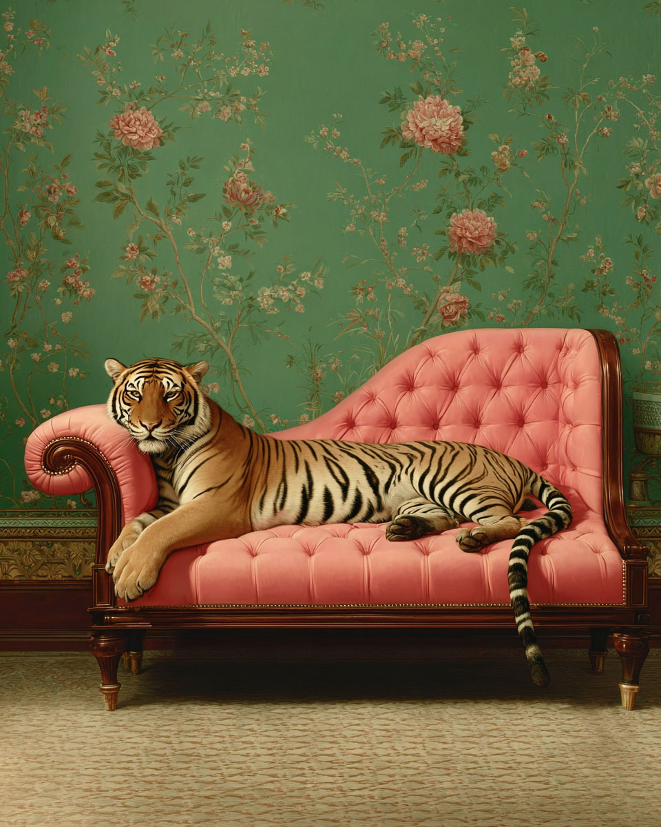 Tiger on a Chaise Lounge - Wildlife Art Print